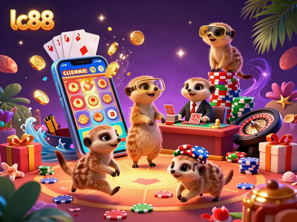 Experience the lively lc88 casino operated by meerkats, showcasing vibrant gaming action and colorful elements.