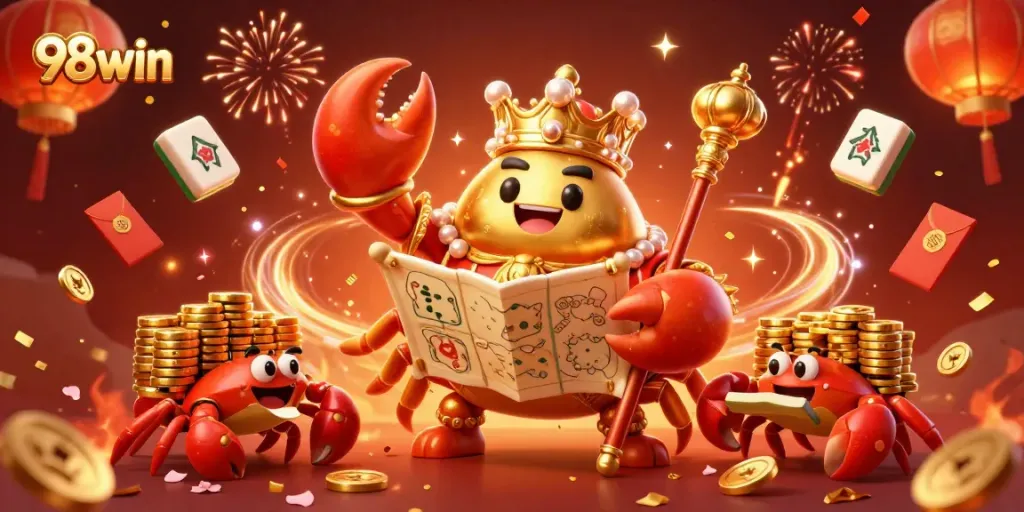 Engage with the thrilling gameplay of 98win featuring a cartoon crab emperor and exciting gaming elements.